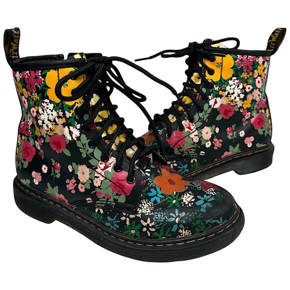 Dr. Martens 1460 Pascal Black Floral Mash Up Lace Up Leather Grunge Boots Size 5 - Picture 1 of 7